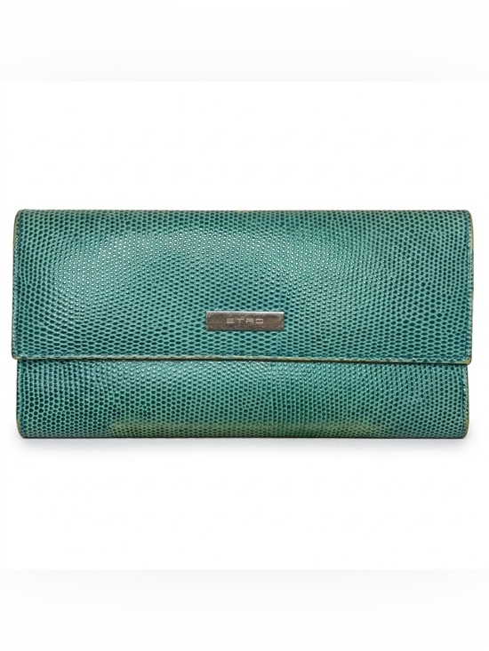 Etro Handbags - Vintage ETRO Milano Teal Lizard Embossed Leather Trifold Continental Wallet